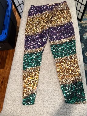 Girls' Multicolor Striped Sparkle Dot Leggings - Green, Purple & Gold